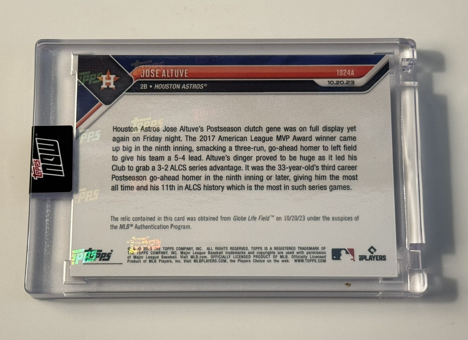 2023 MLB Topps Now 91/99 Jose Altuve* Game-Used Base Relic Card 1024 MLB Astros*