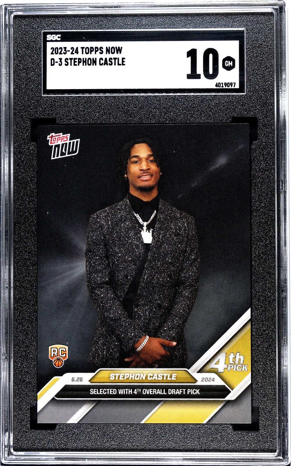 Stephon Castle 2024 Topps Now NBA draft night rookie card graded SGC 10 for San Antonio Spurs collectors