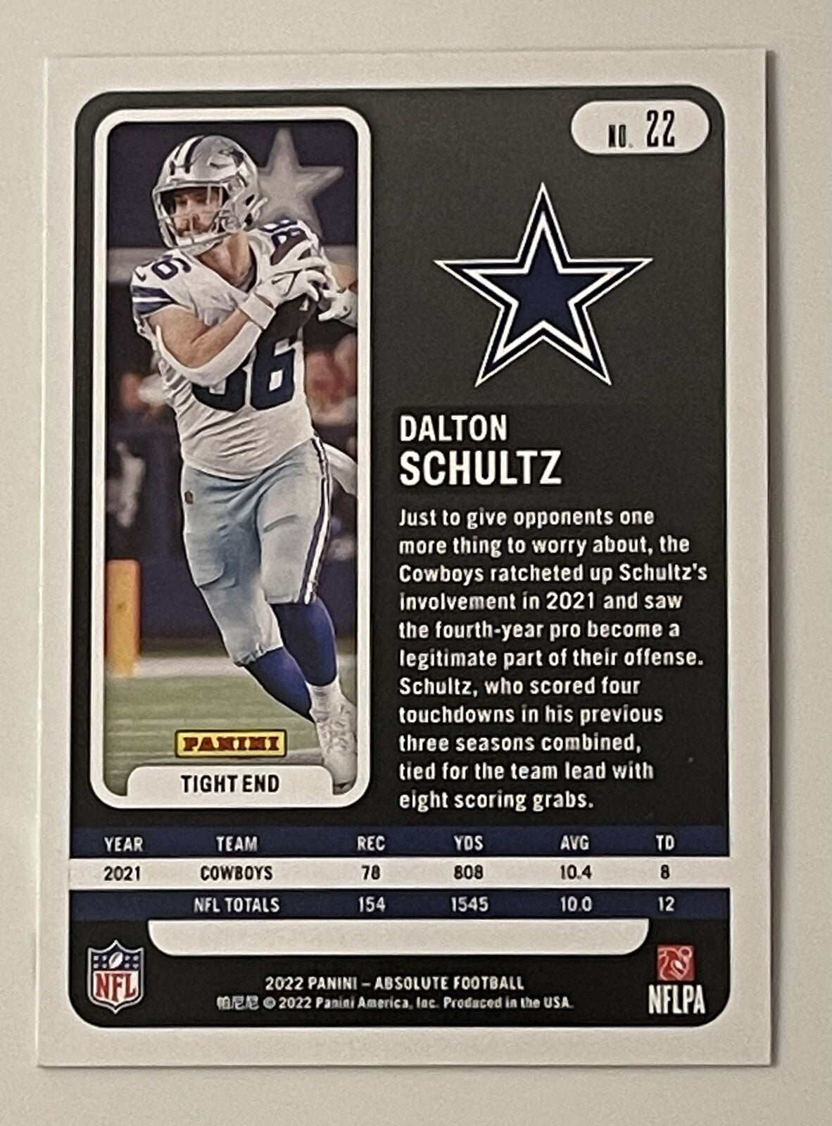 2022 Panini Absolute Football Dalton Schultz Dallas Cowboys Card Near Mint