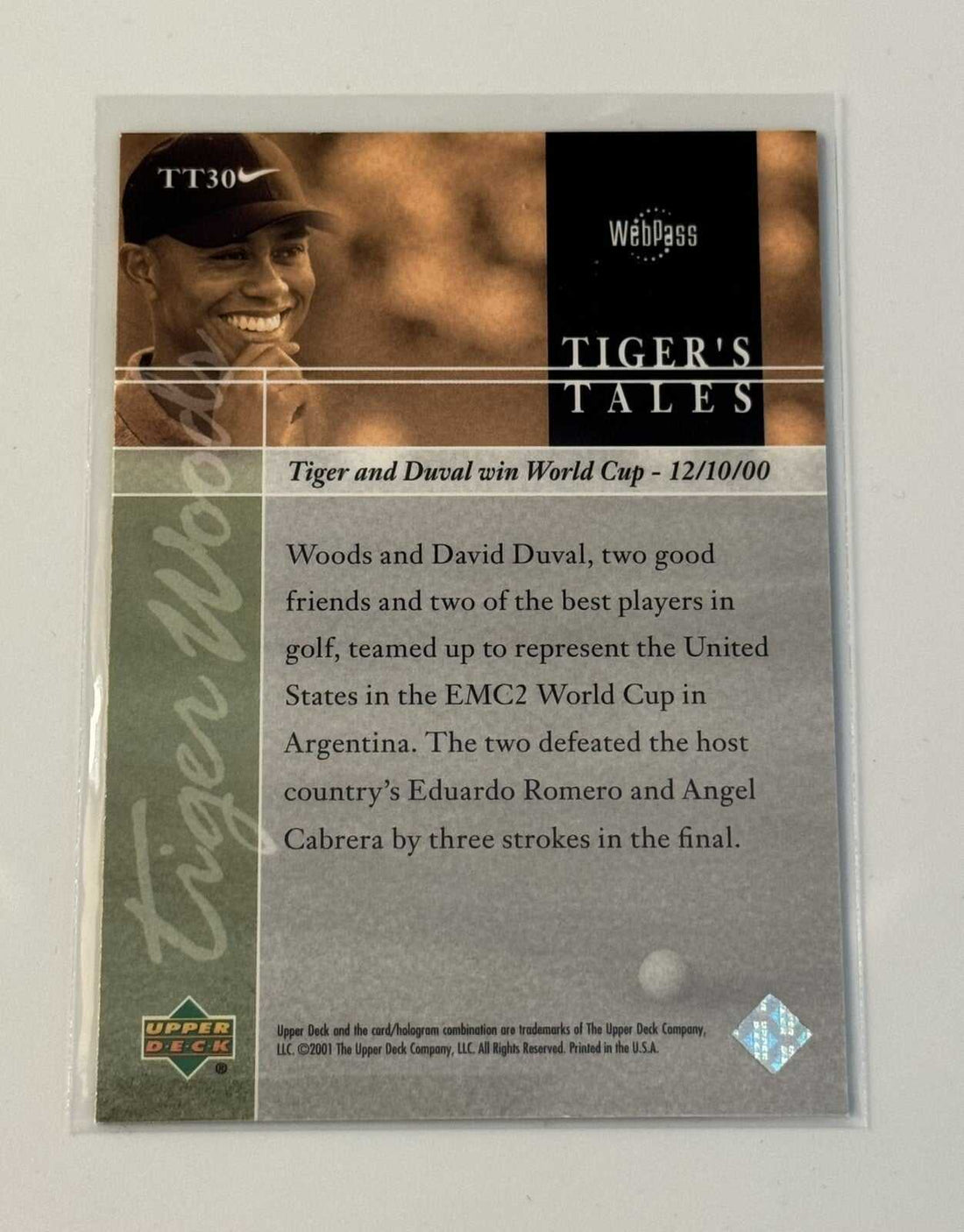 Tiger Woods UD 2001 Upper Deck Tiger Woods UD Tiger's Tales Rookie TT30 - PGA Tour Golf Card