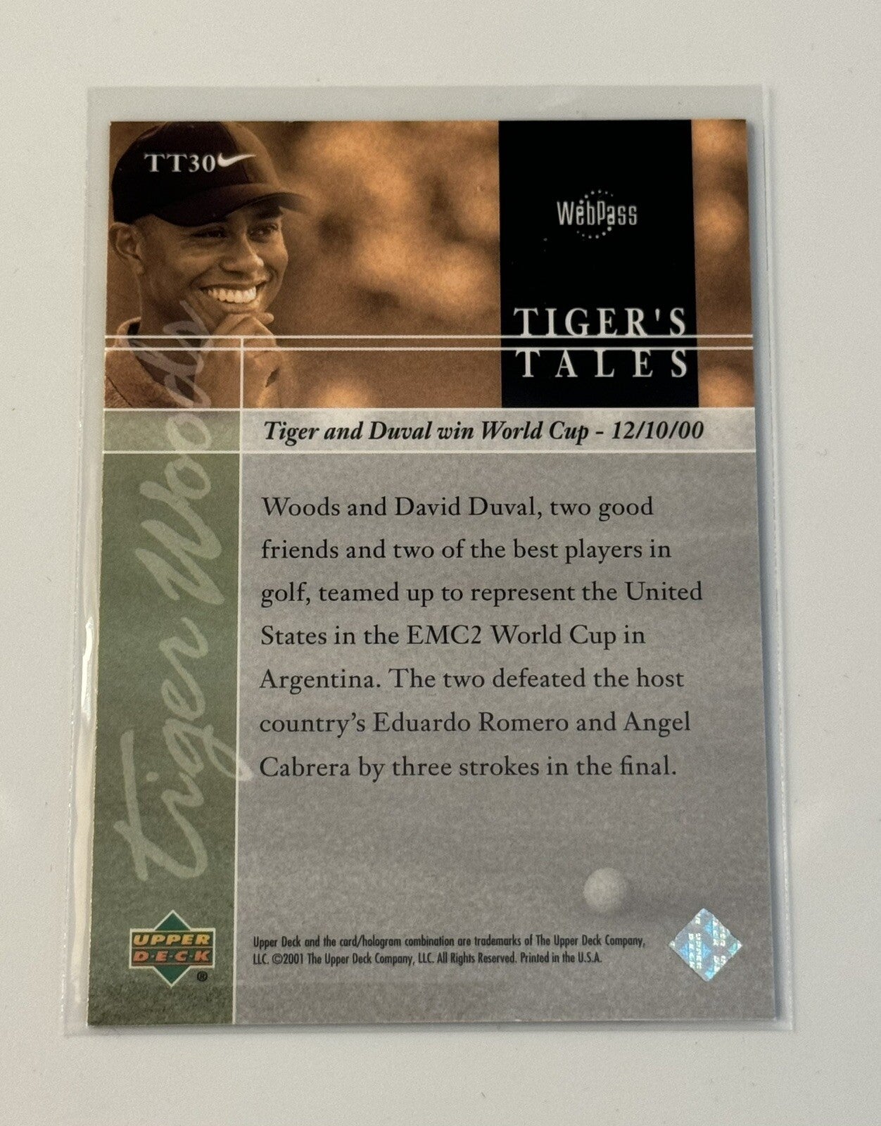 2001 Upper Deck Tiger Woods* UD Tiger's Tales Rookie #TT30 - PGA Tour Golf Card*