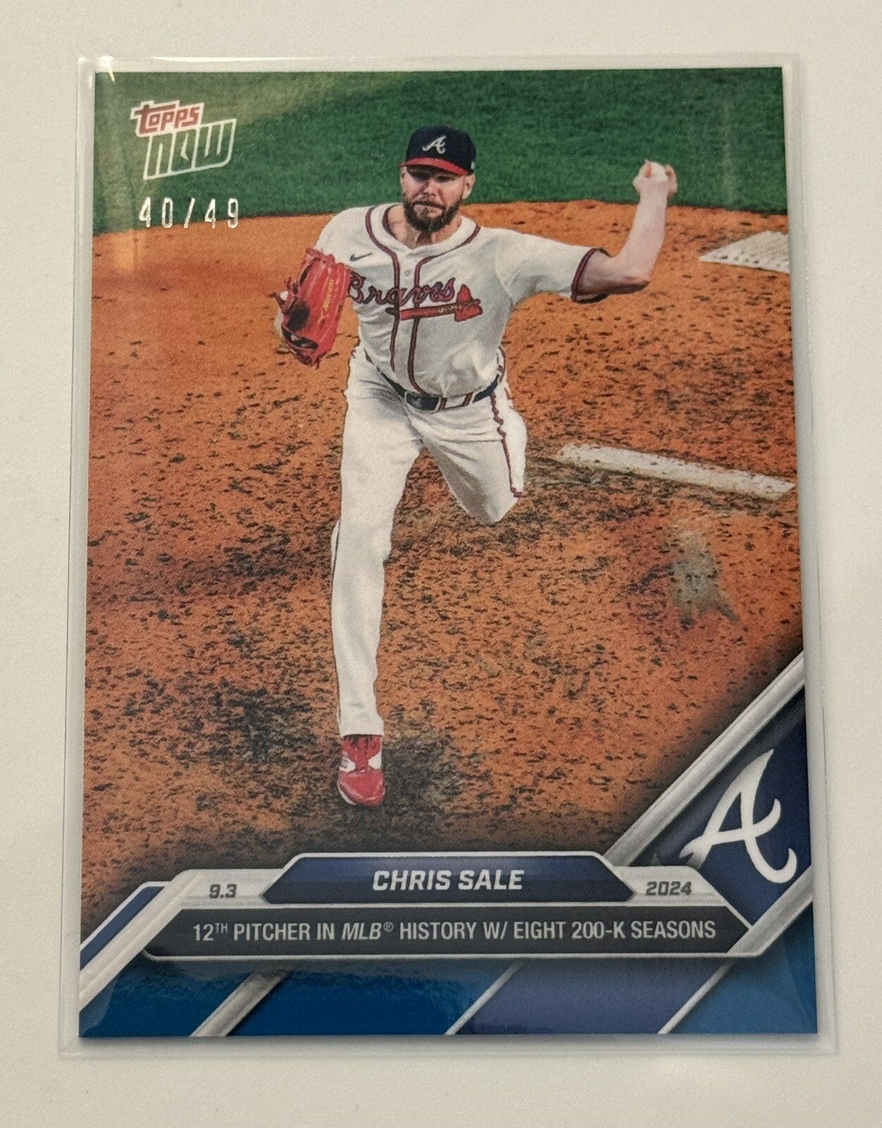 40/49* Chris Sale MLB Braves 2024 Topps Now #639 12th In History 8 200k Seasons