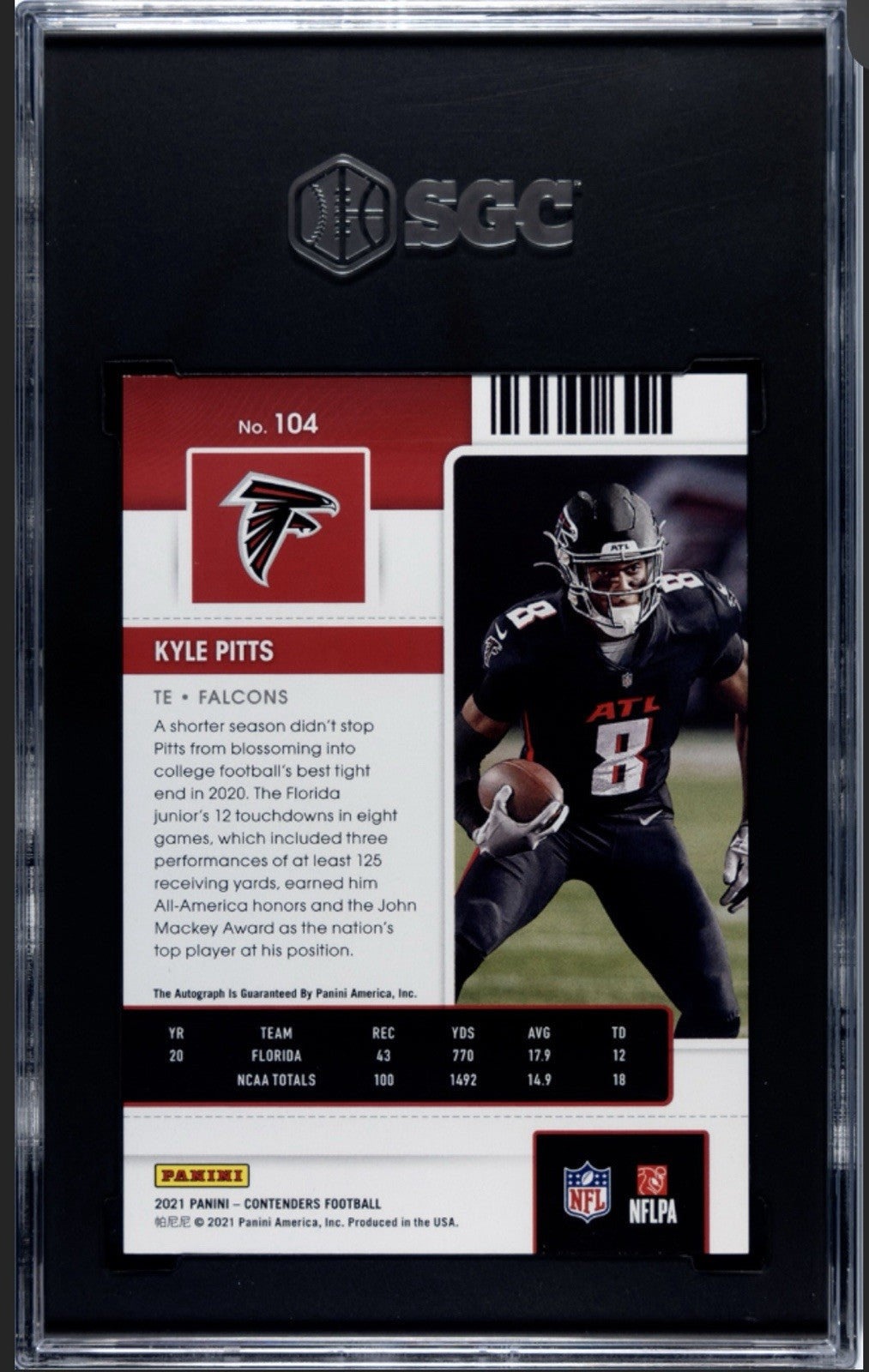 2021 Contender Kyle Pitts RC Autogrpah Rookie Ticket Card 104 NFL Falcons SGC 9*