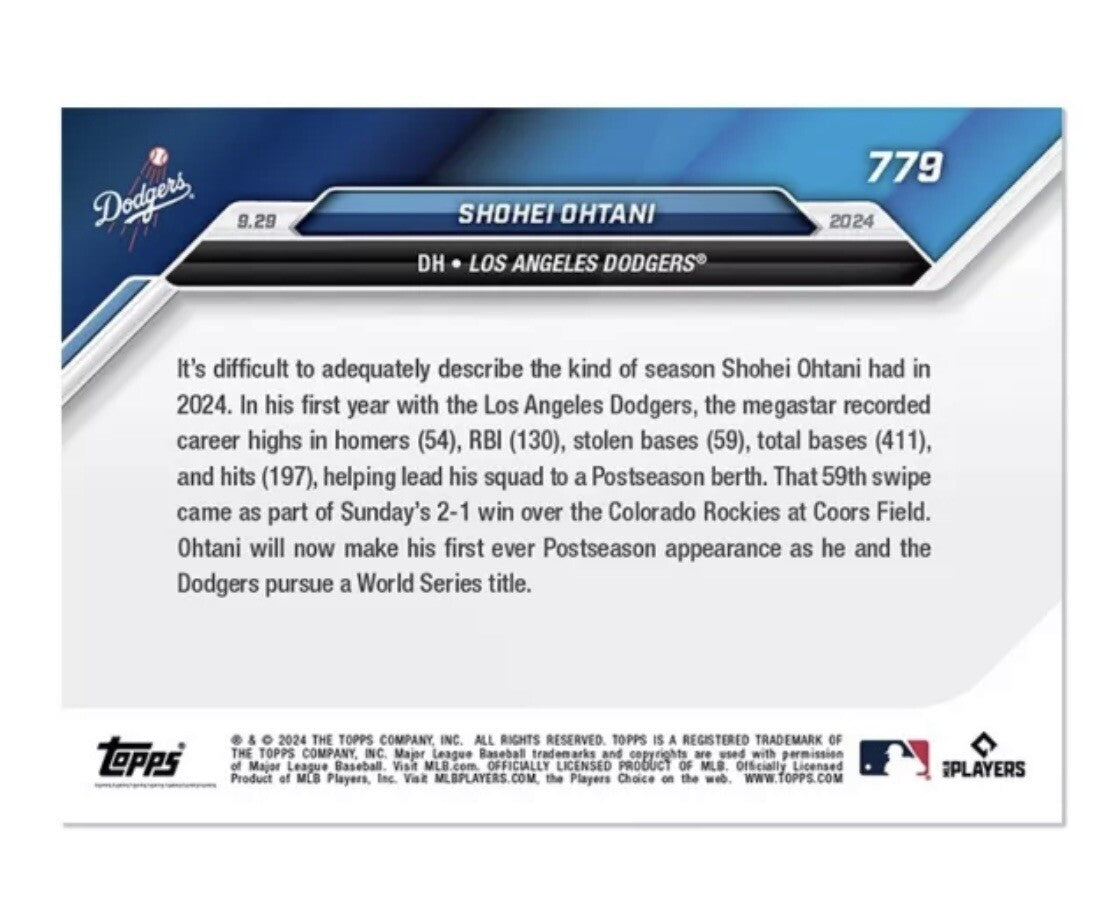 Shohei Ohtani* - 59th Stolen Base SB - 2024 MLB Topps NOW LA Dodgers - Card 779*