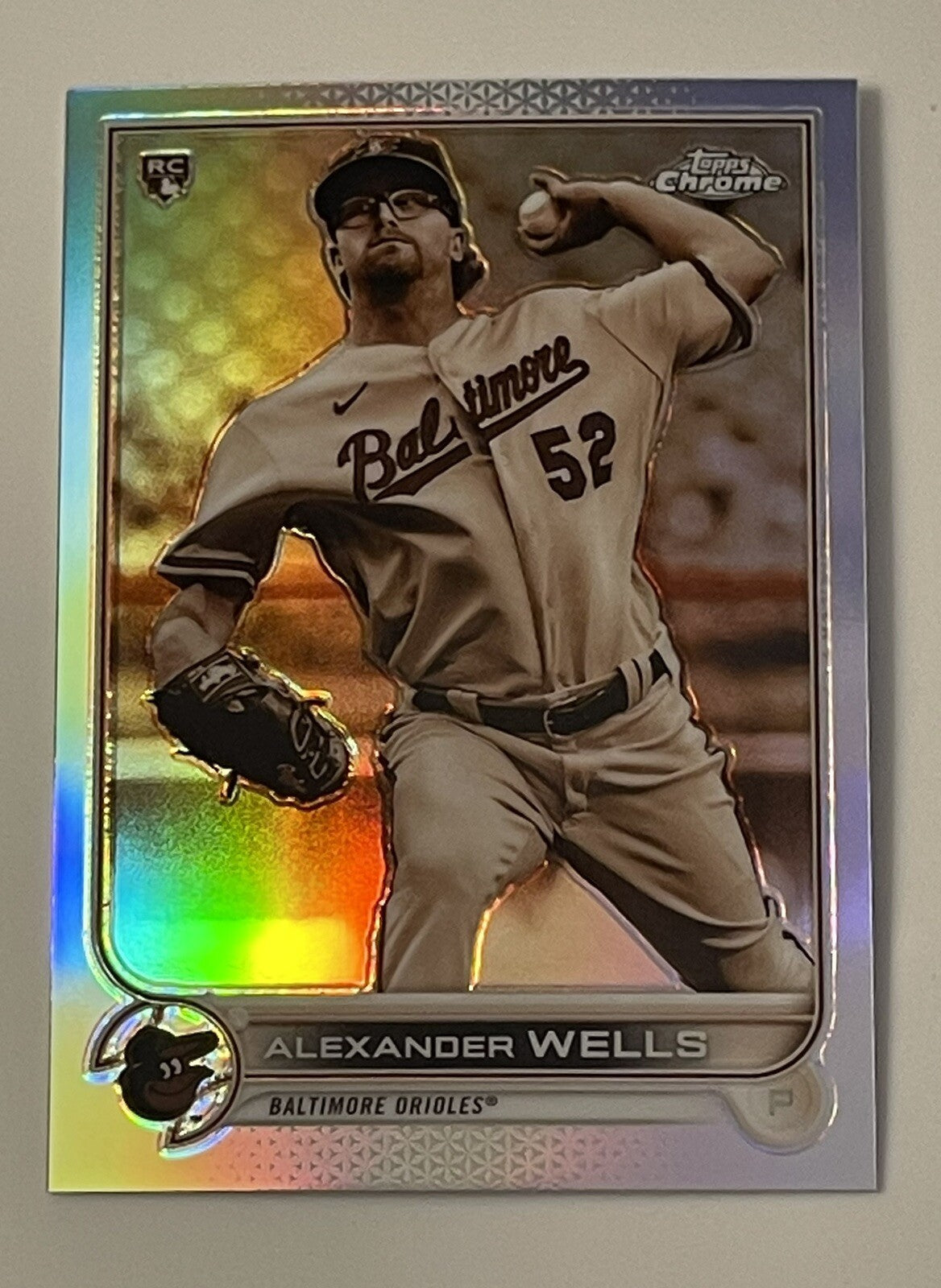 2022 Topps Chrome Alexander Wells* RC #49 Negative Refractor - Baltimore Orioles