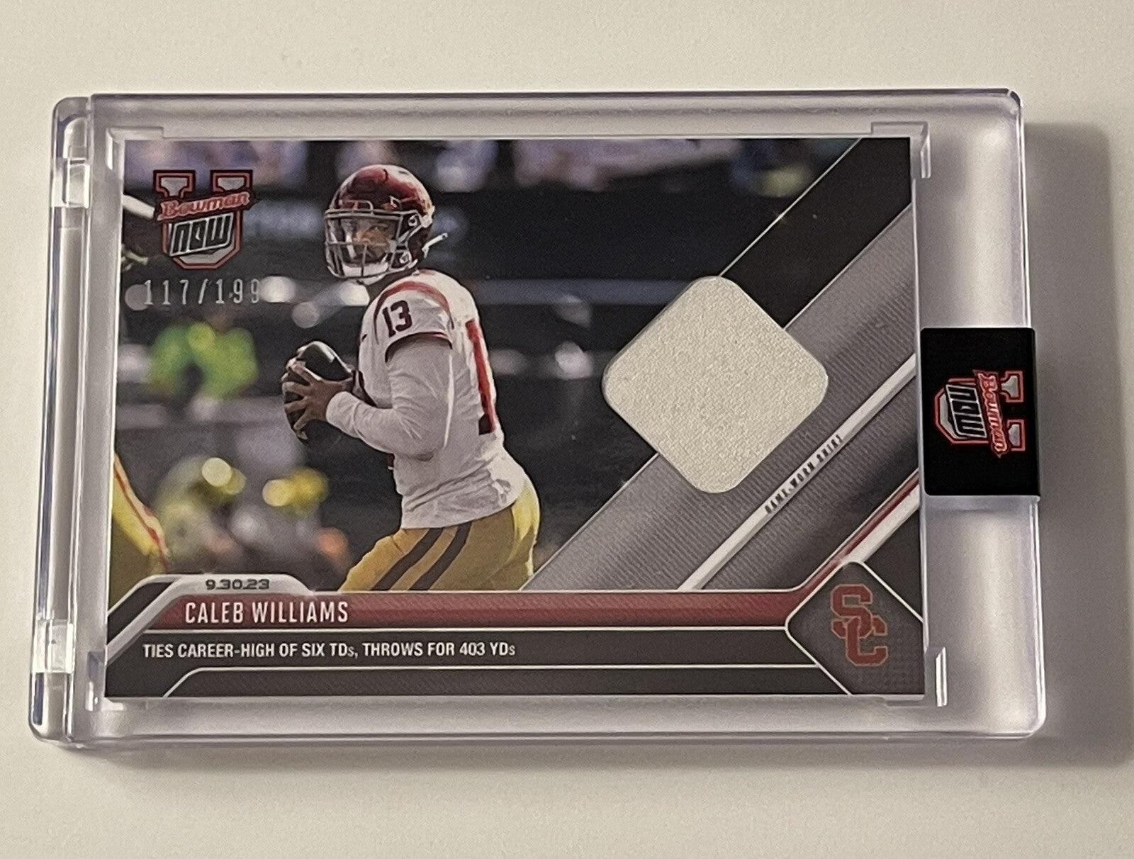 Caleb Williams* 117/199 Trojans Game-Worn Shirt Relic 2023 Bowman U Now IN HAND!