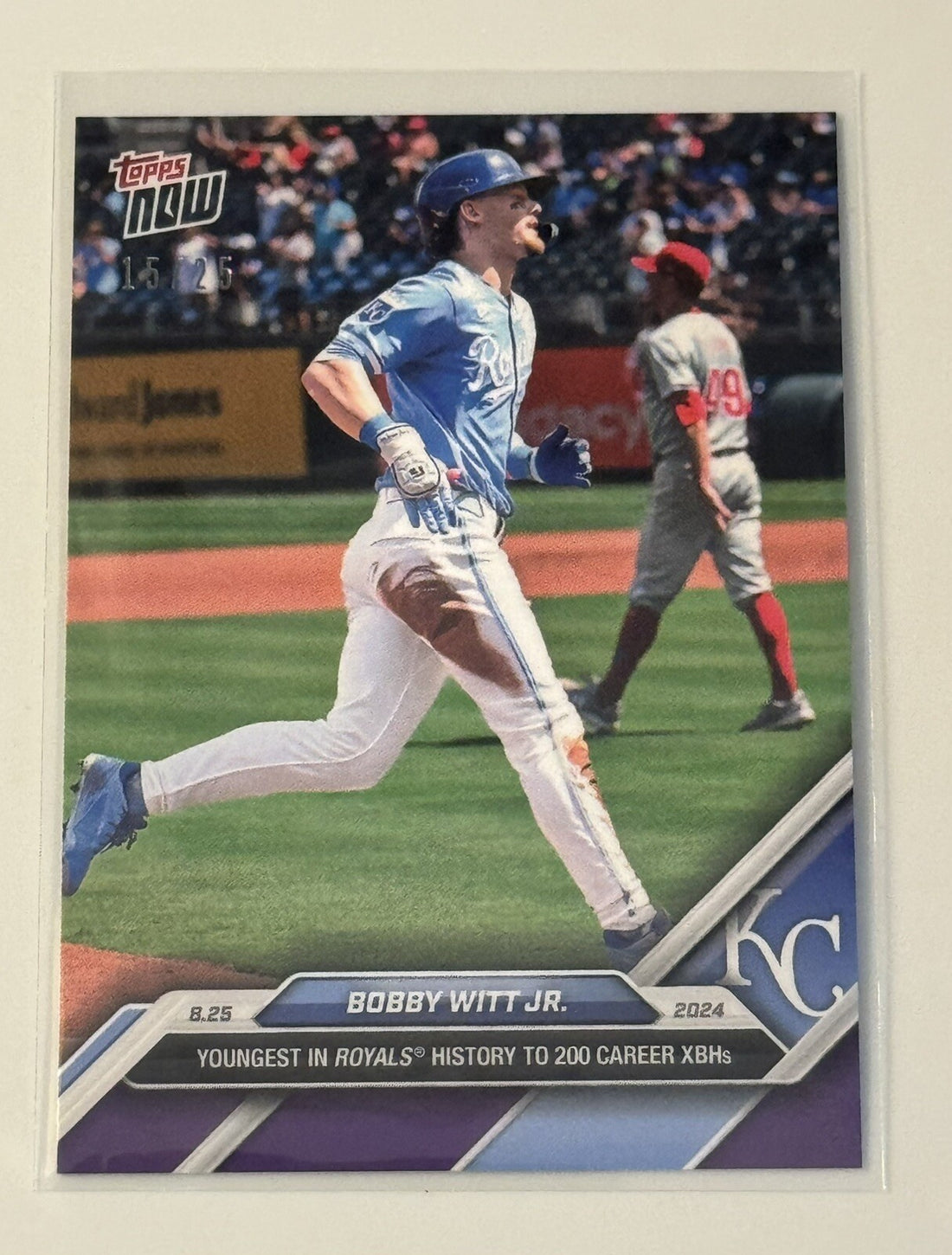 15/25* Bobby Witt Jr. Blue Parallel 2024 Topps Now MLB Royals 200 XBHs Card #596