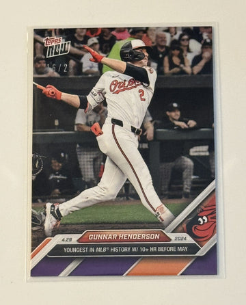 2024 Topps Now MLB 16/25 Gunnar Henderson - Youngest to 10 HR - MLB Orioles #133