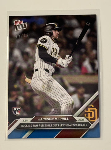 45/49 Jackson Merrill RC 2024 Topps NOW Blue Parallel MLB Padres ROOKIE Card 343