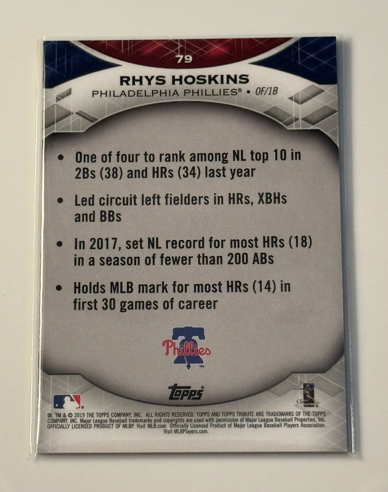 36/99* 2019 Topps Tribute Rhys Hoskins MLB NL Philadelphia Phillies Baseball #79