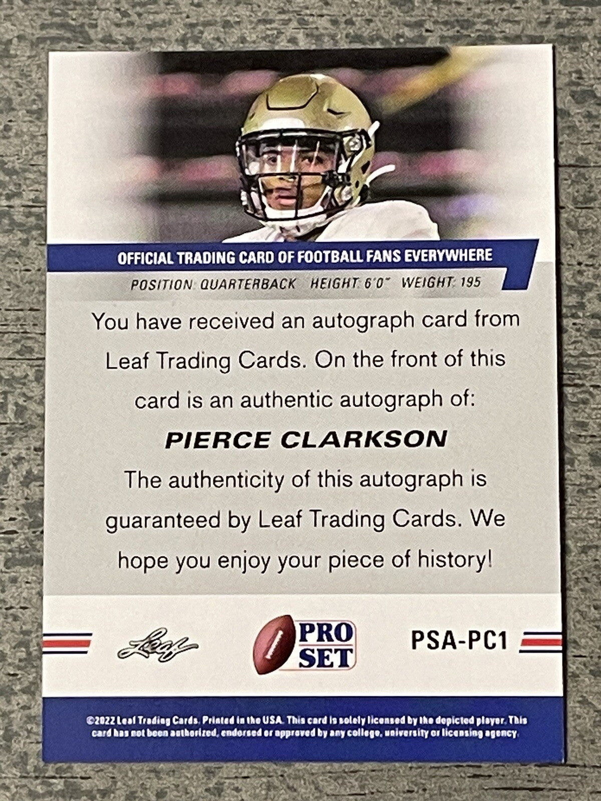 Pierce Clarkson* - 2022 Leaf Pro Set RC* AUTO Card #PSA-PC1 Louisville Cardinals