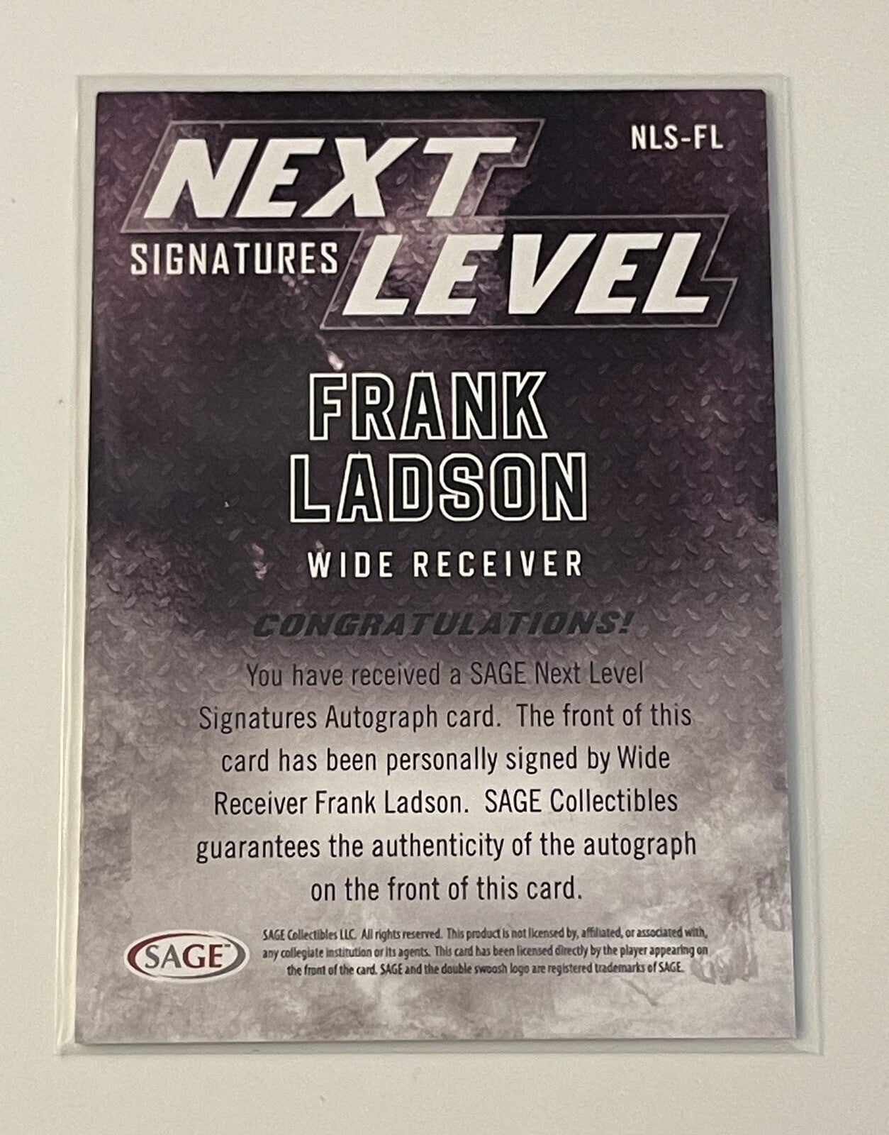 2023 SAGE High Series Frank Ladson RC Auto Card NLS-FL - Miami Hurricanes Rookie