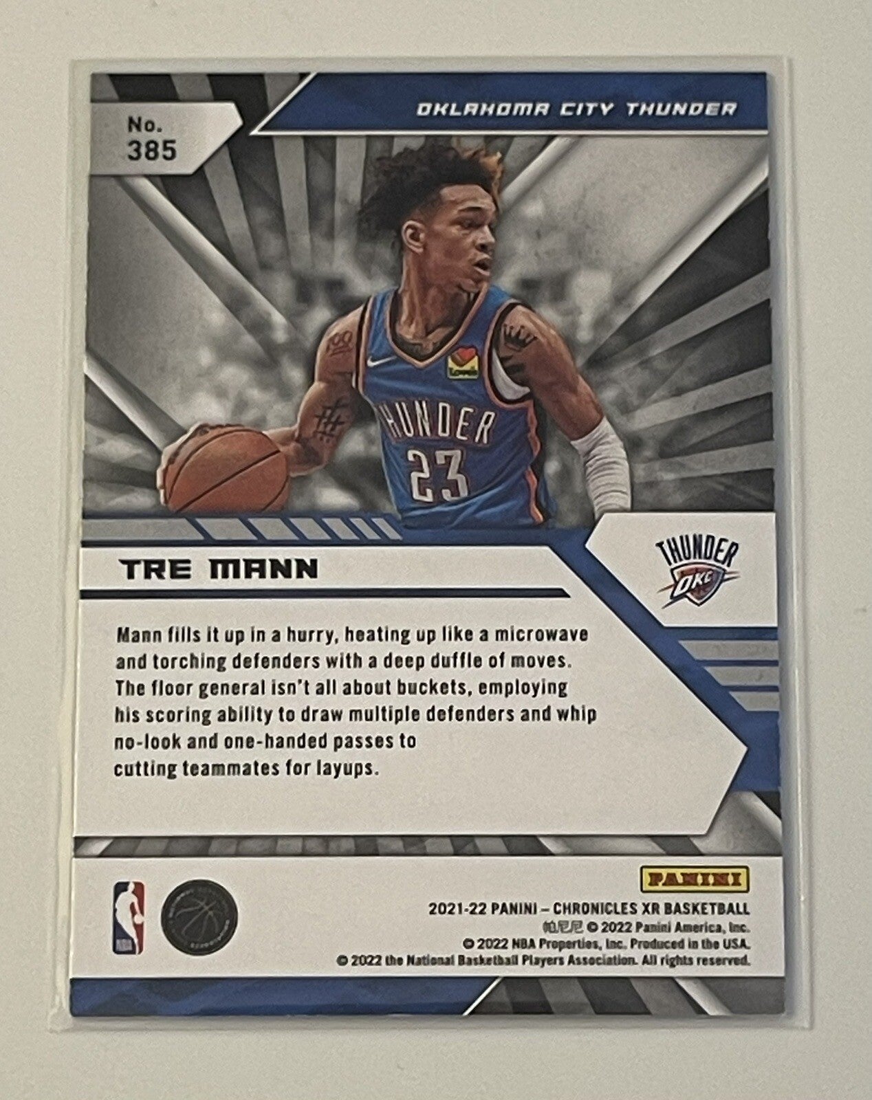 2021-22 Panini XR Tre Mann Rookie - Oklahoma City Thunder Basketball - Card #385
