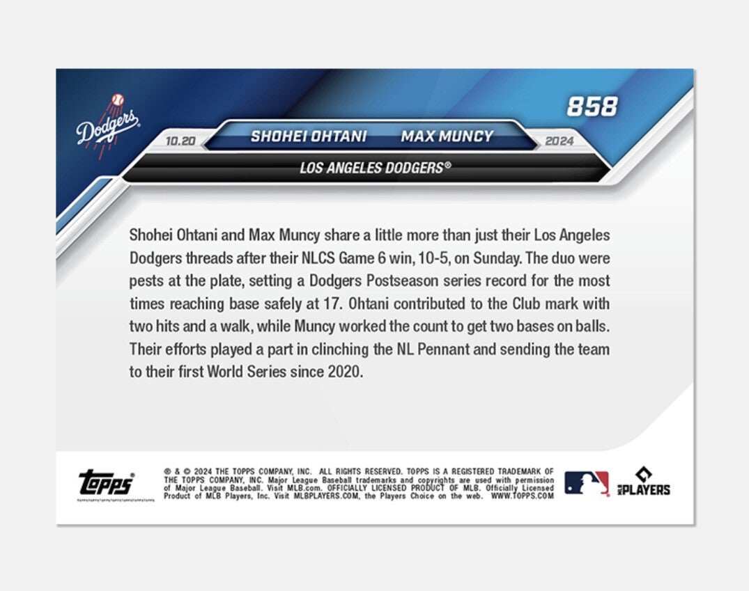 2024 Shohei Ohtani and Max Muncy Dodgers NLCS Champions Topps Now baseball card