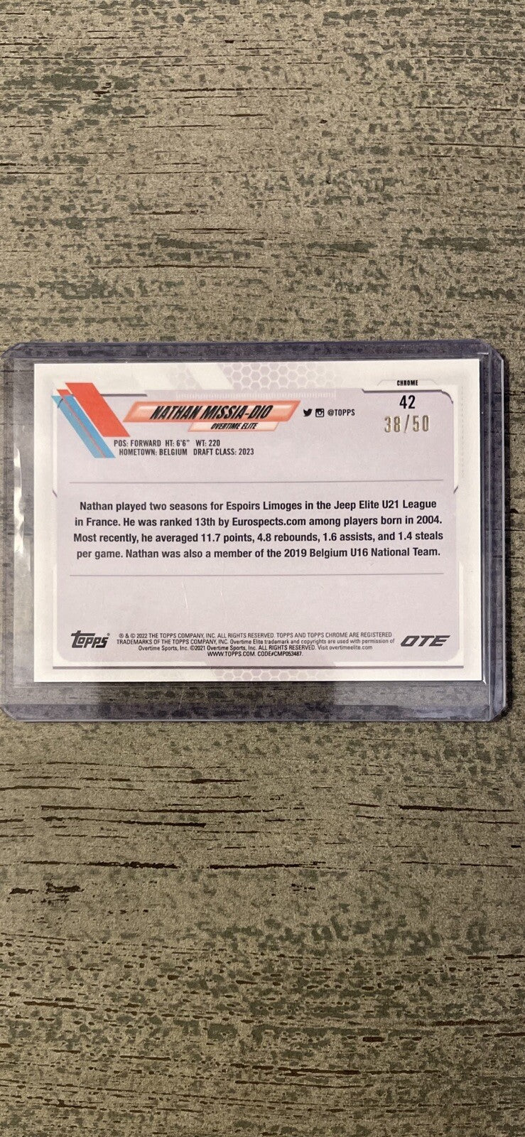 2021-22 Topps Chrome Overtime OTEElite Aqua 38/50 #42 Nathan Missia-Dio RC MINT