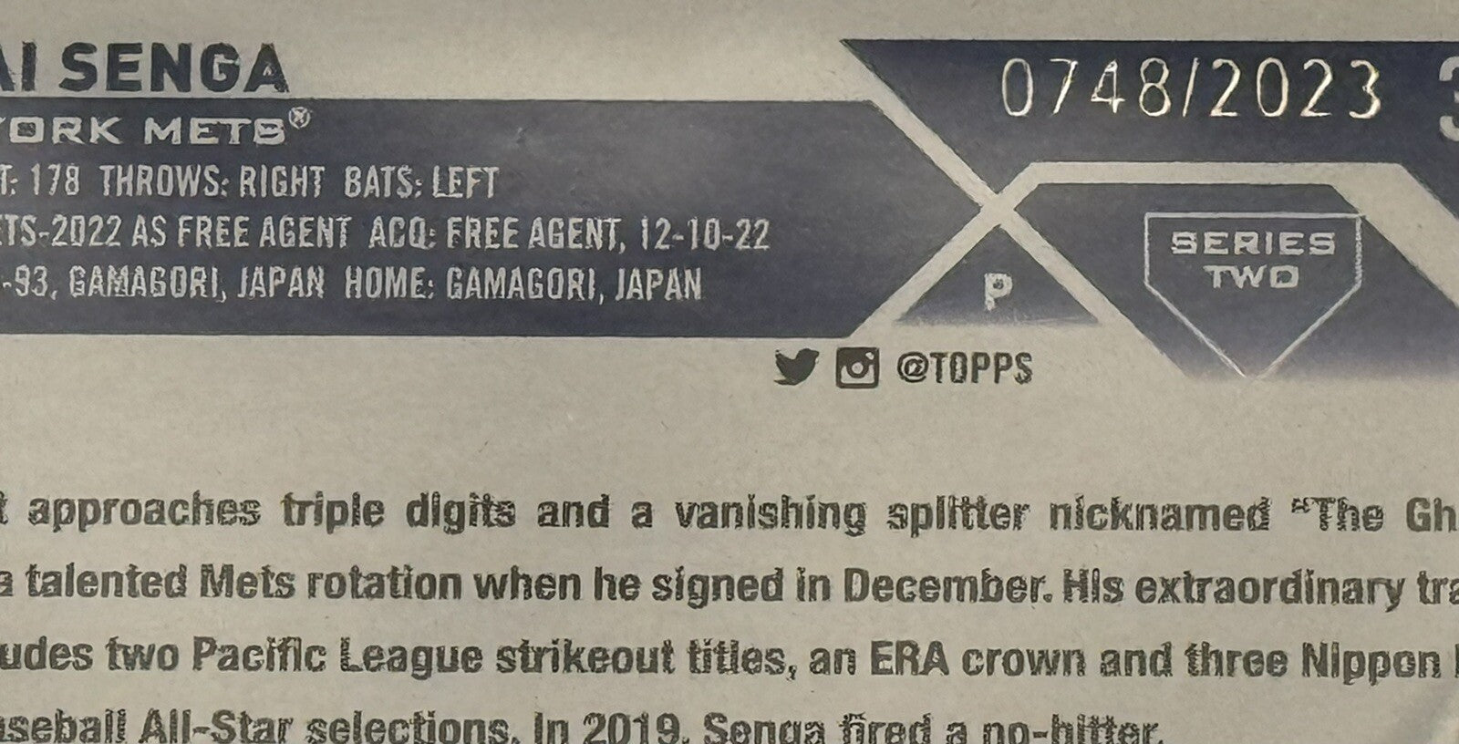 748/2023 2023 Topps Series 2 Kodai Senga RC GOLD /2023 New York Mets Rookie Card