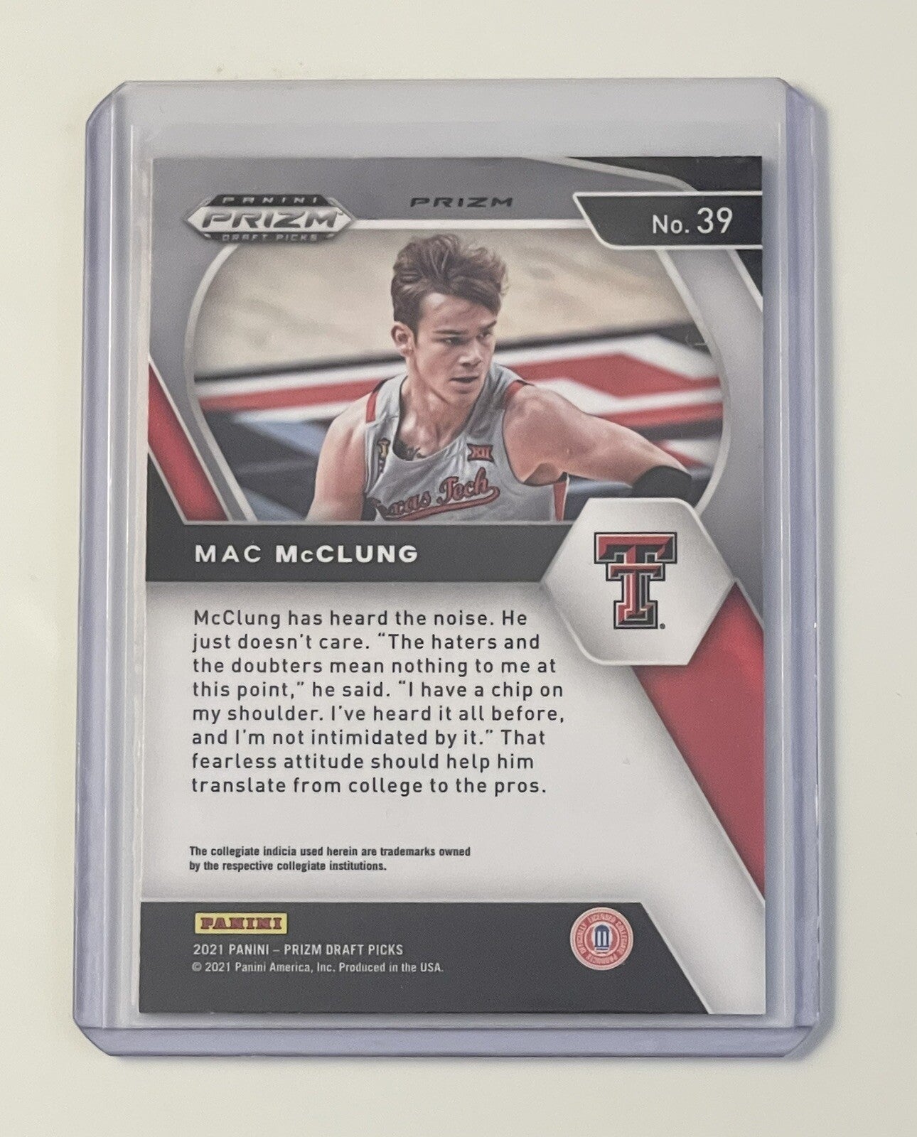 Mac McClung 2021 Prizm Draft Picks Orange Cracked Ice Rookie Card in protective sleeve