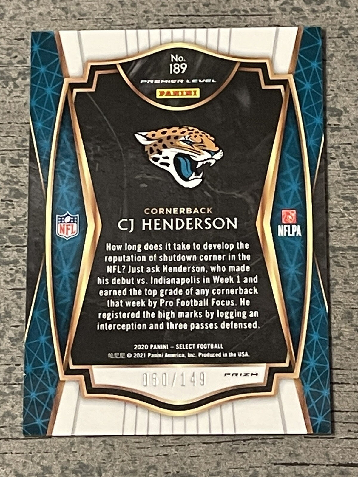CJ Henderson 2020 Panini Select RC Premier Blue Prizm 50/149 Rookie #189 MINT