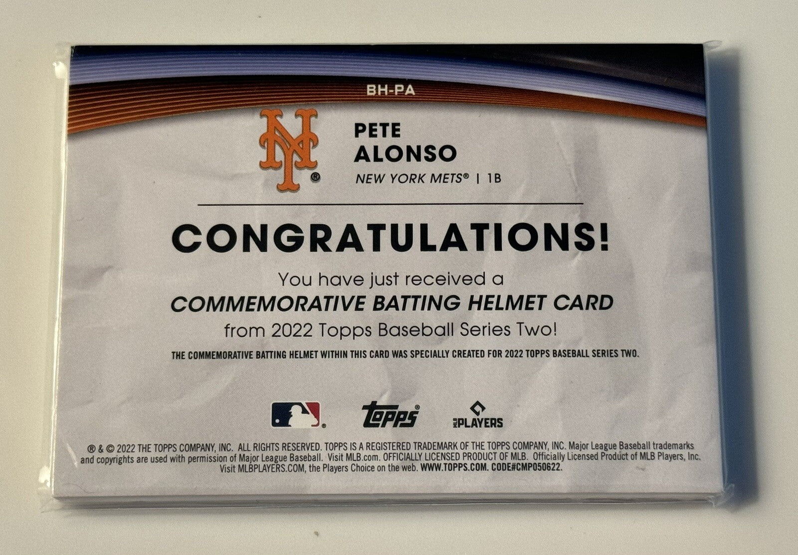 Pete Alonso* 2022 Topps Commemorative - MLB NY Mets Batting Helmet Relic #BH-PA*