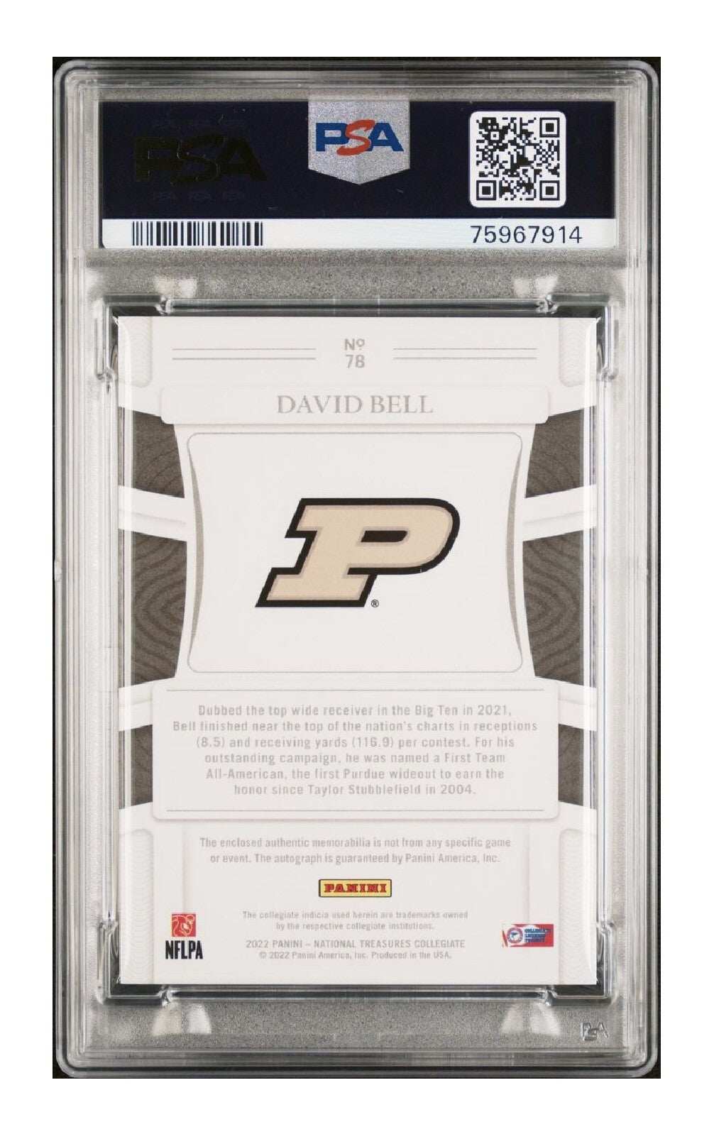 David Bell RC 2022 National Treasures Patch Auto #70/99 PSA 8 Browns football card