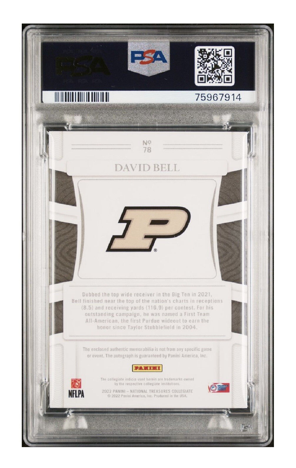 David Bell RC 2022 National Treasures Patch Auto On Card Auto #/99 PSA 8 -Browns