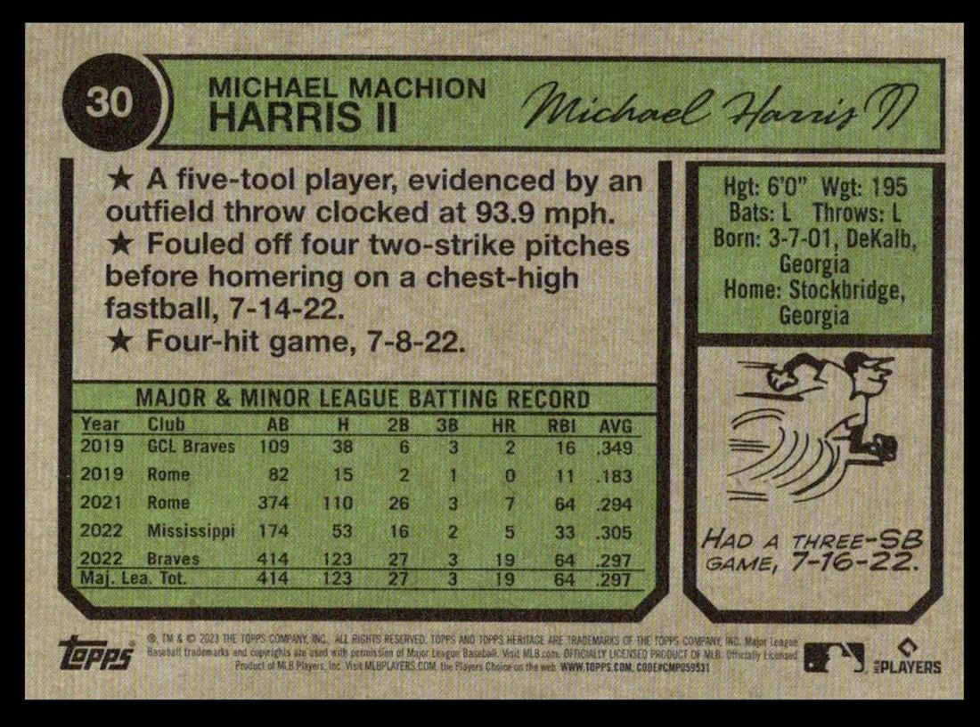 2023 Topps Heritage Michael Harris II Rookie Cup Card #30 Atlanta Braves MLB outfield collectible