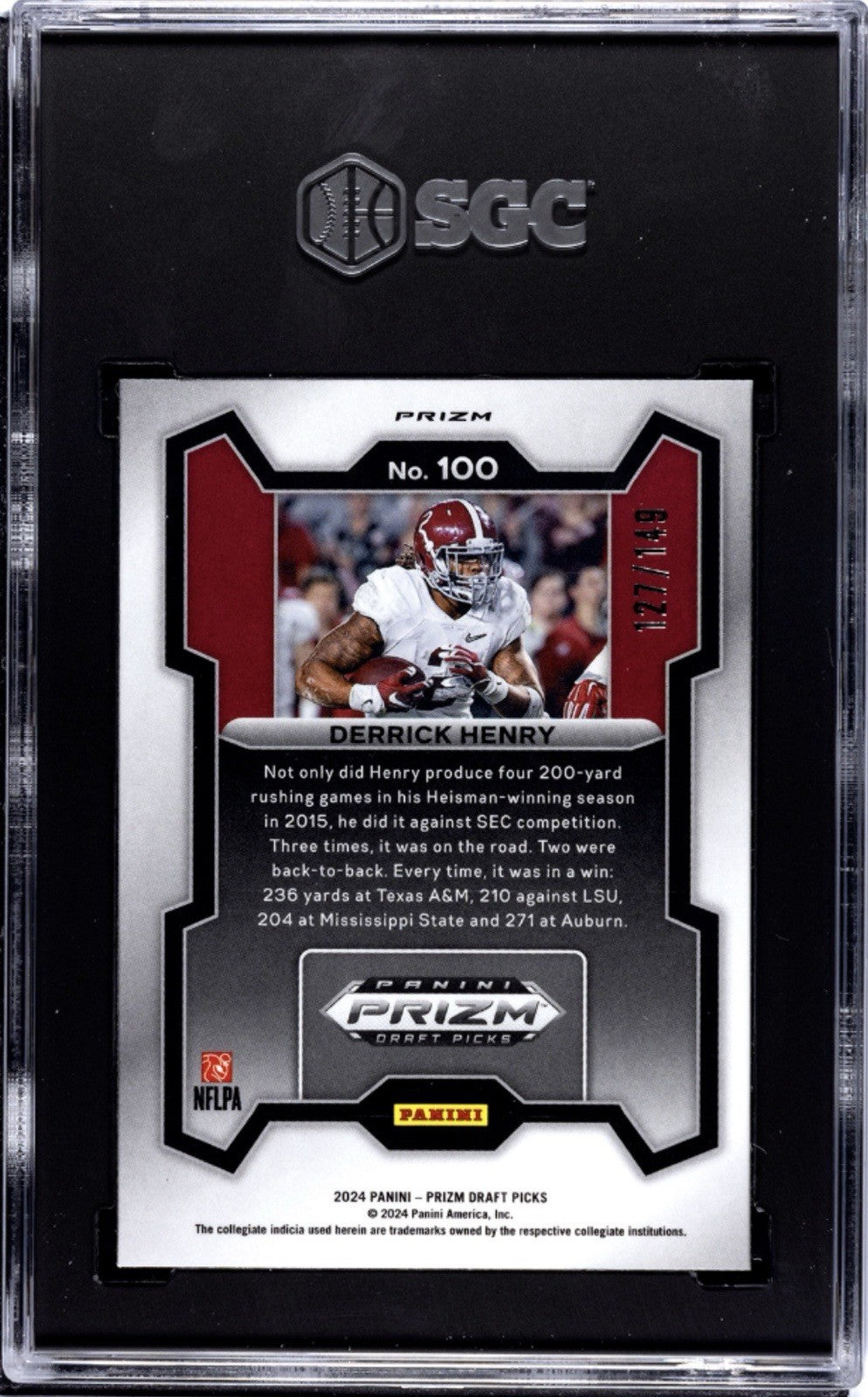 127/149 2024 Panini Prizm Derrick Henry Purple Ice Ravens/Tide Card #108 SGC 9.5