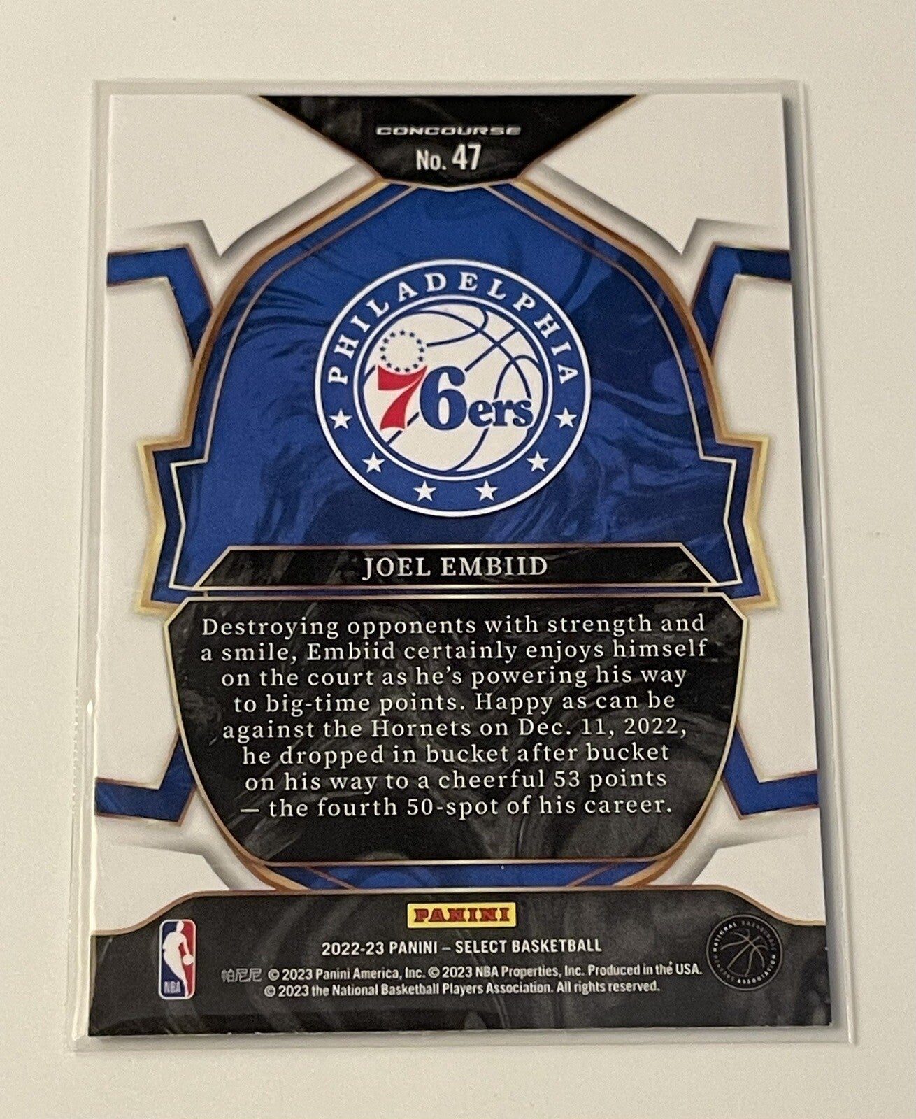 2022-23 Panini Select Joel Embiid - Blue Prizm NBA Philadelphia 76ers - Card #47