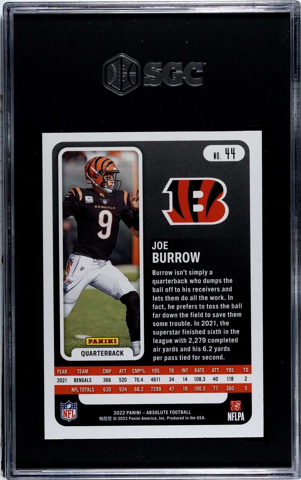 2022 Panini Absolute Joe Burrow Cincinnati Bengals football card graded SGC 9