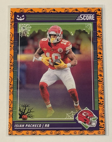 ISIAH PACHECO 2024 Panini Score Halloween Orange Pumpkins NFL KC Chiefs Card 138