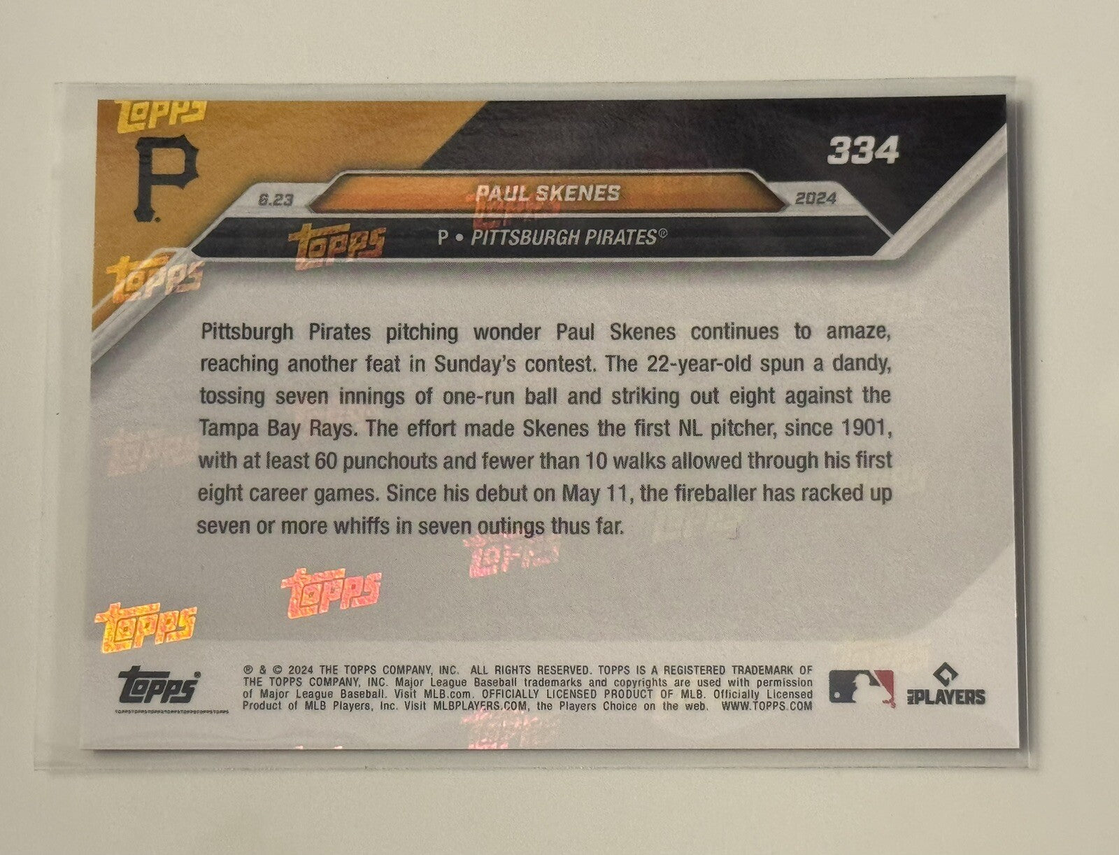 2024 Topps NOW - Paul Skenes RC - Parallel Rookie Card #334 - MLB Pirates Rookie