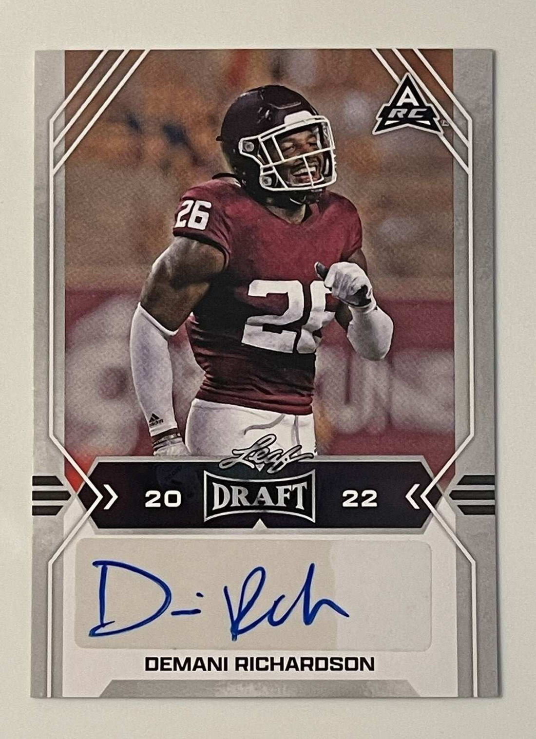 2022 Leaf Draft Demani Richardson RC Auto 2022 oversized silver parallel football card Texas A&M Aggies autograph