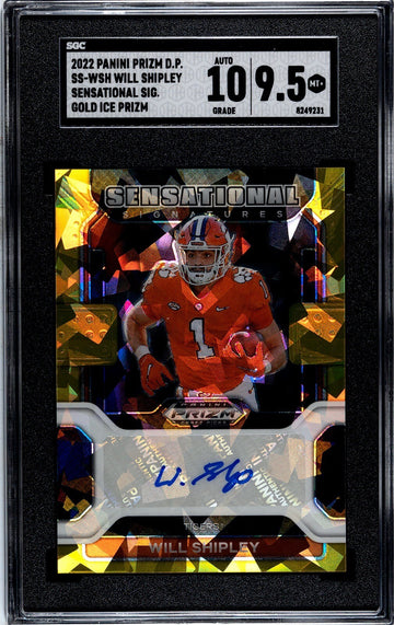 2022 Panini Prizm Draft Will Shipley RC Auto SS-WSH Tigers Gold Ice SGC 9.5 NCAA