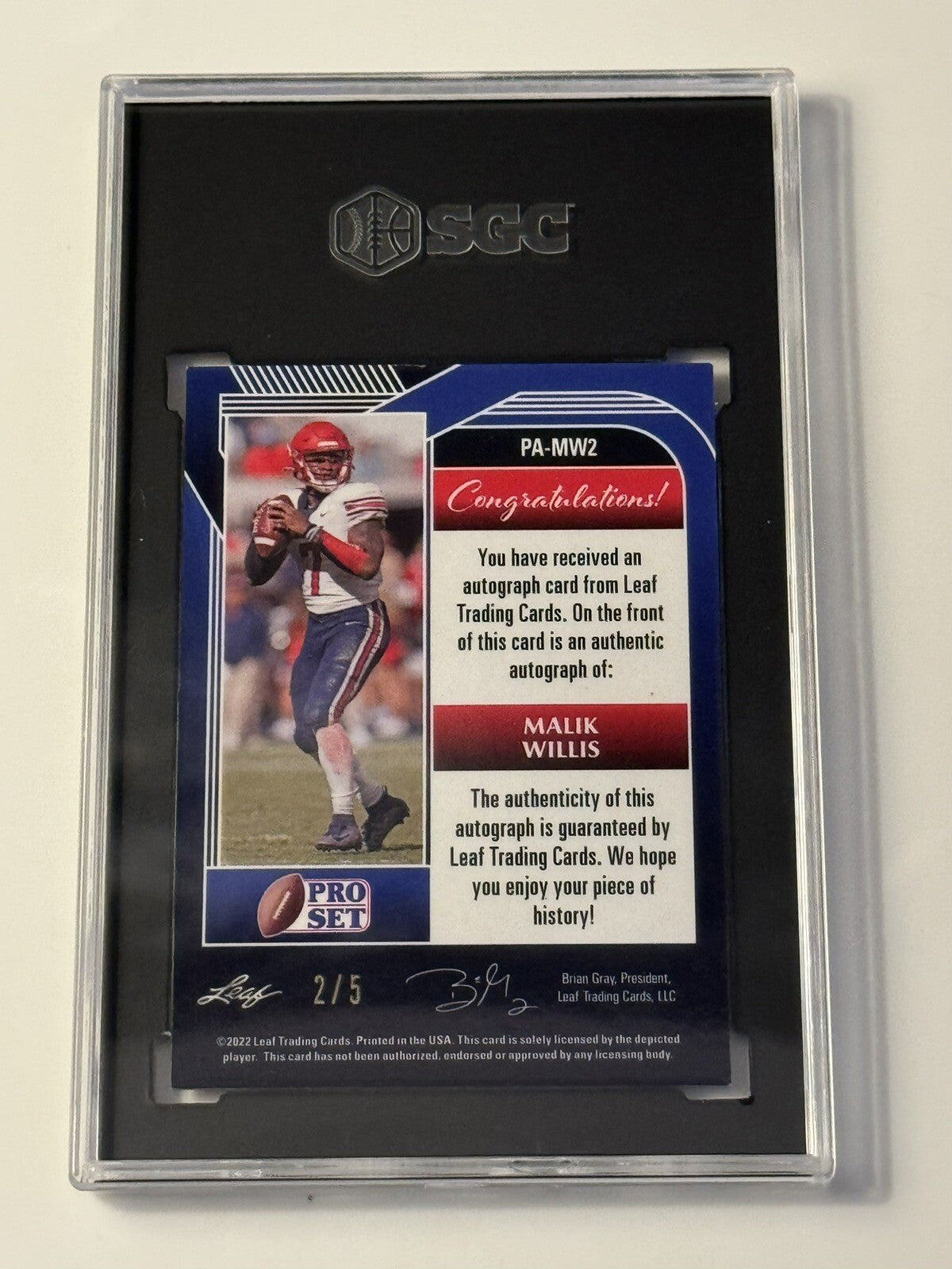 2/5* Malik Willis RC Auto 2022 LEAF PRO SET METAL #PA-MW2 Tiger Mojo NFL SGC 9.5