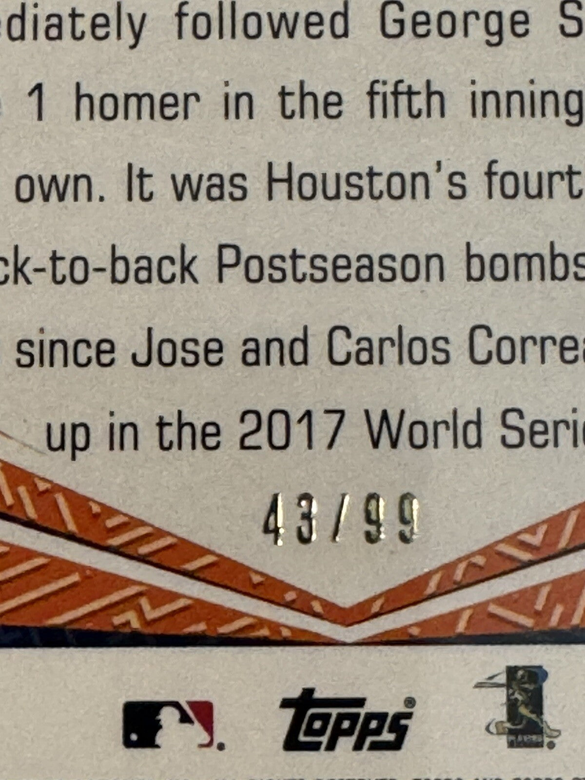 43/99* Jose Altuve 2019 Stadium Club Beam Team Red - MLB Houston Astros Baseball
