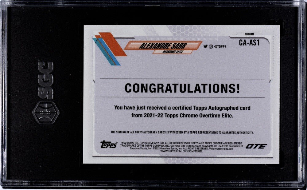 2021-22 Topps Chrome OTE Autograph Alexandre Sarr RC NBA Wizards #CA-AS1 SGC 8.5