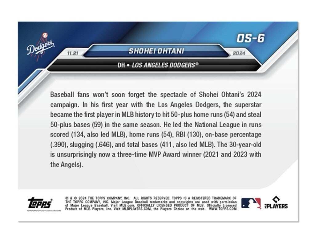 Shohei Ohtani 2024 NL MVP Winner MLB Topps Now Dodgers trading card