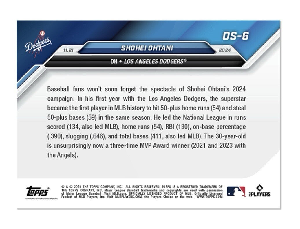 Shohei Ohtani* NL MVP* WINNER 2024 MLB TOPPS NOW OS-5 - MLB LA Dodgers* - READY!