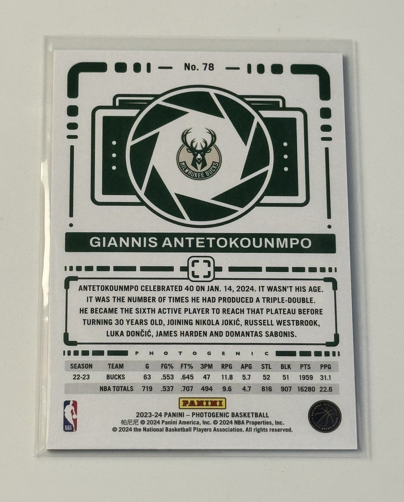 2023-24 Panini Photogenic Giannis Antetokounmpo* - NBA Milwaukee Bucks Card #78