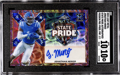 1/1 Jonathan Mingo RC Auto 2023 Leaf Metal State Pride Pigskin Pre-Prod SGC 10GM