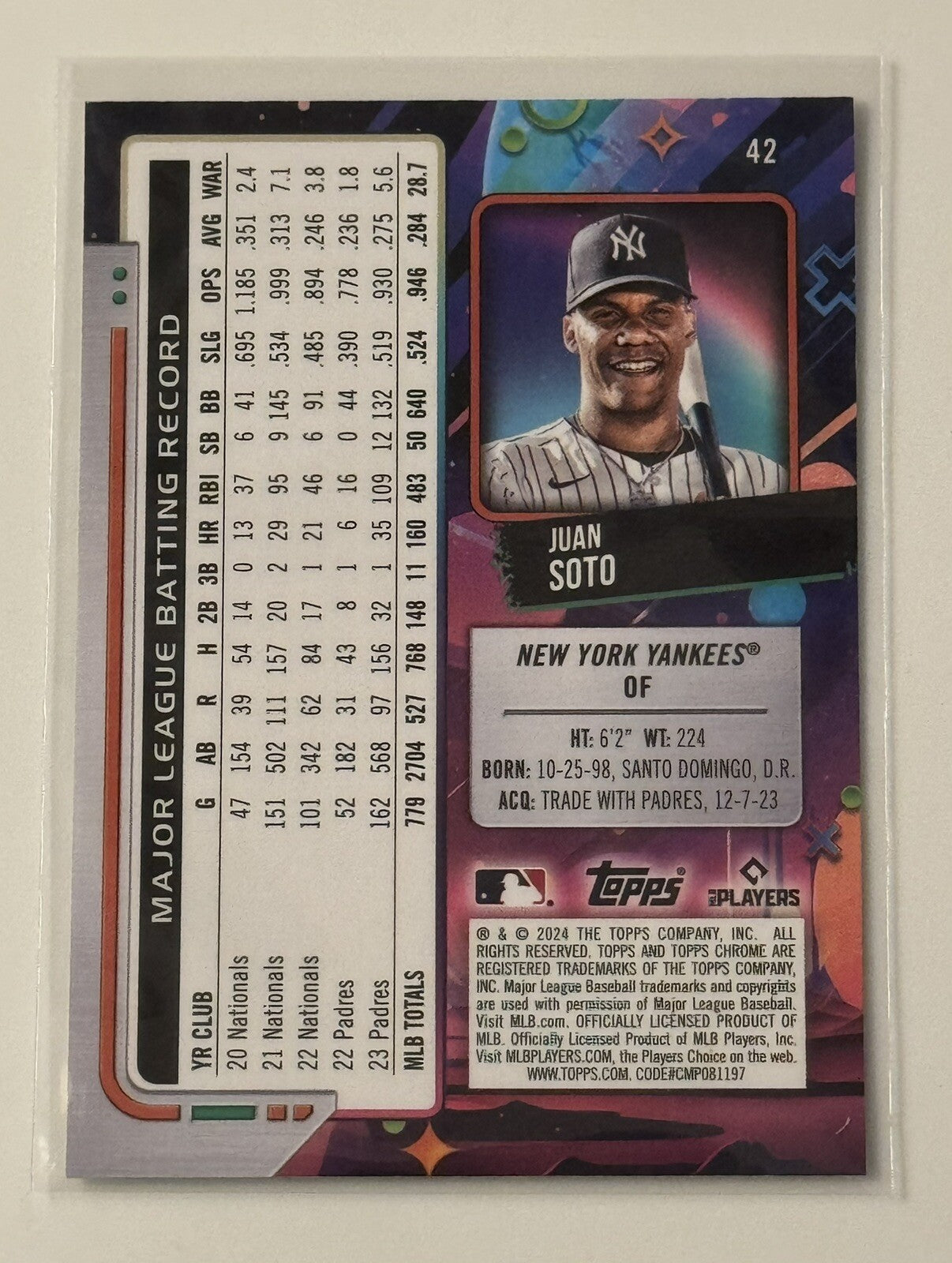 Juan Soto 2024 Topps Cosmic Chrome Baseball #42 MLB New York Yankees AL Champion