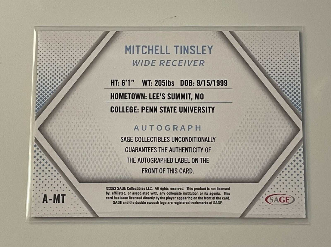 2023 Sage High Series Mitchell Tinsley Penn State signed rookie card