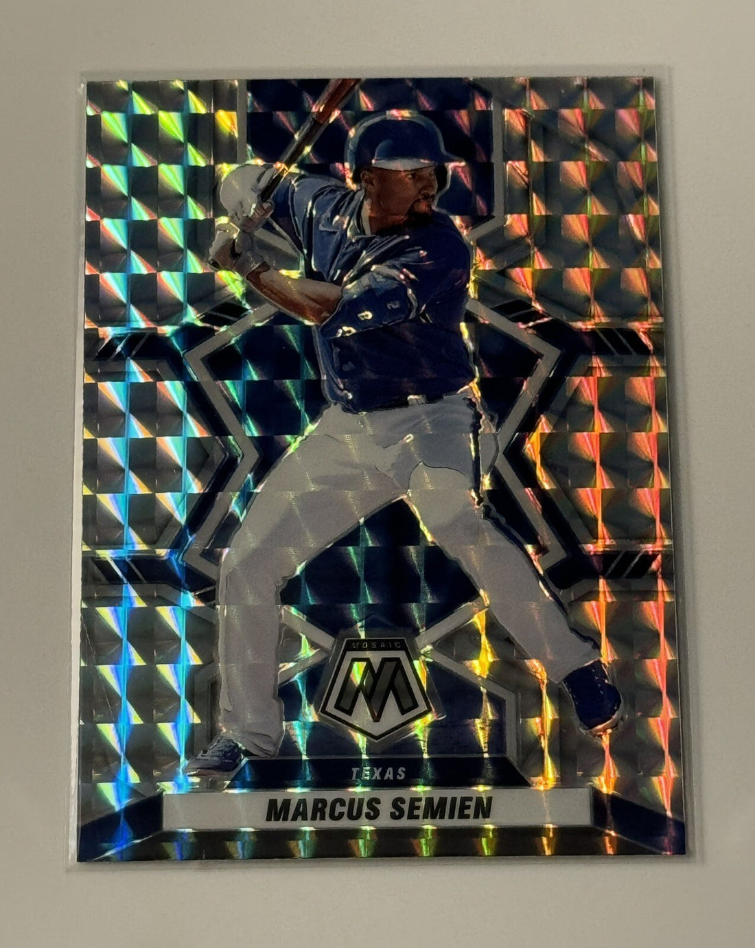 Marcus Semien* 2022 Panini Mosaic Jersey Number Color Swirl Prizm #5 MLB Rangers
