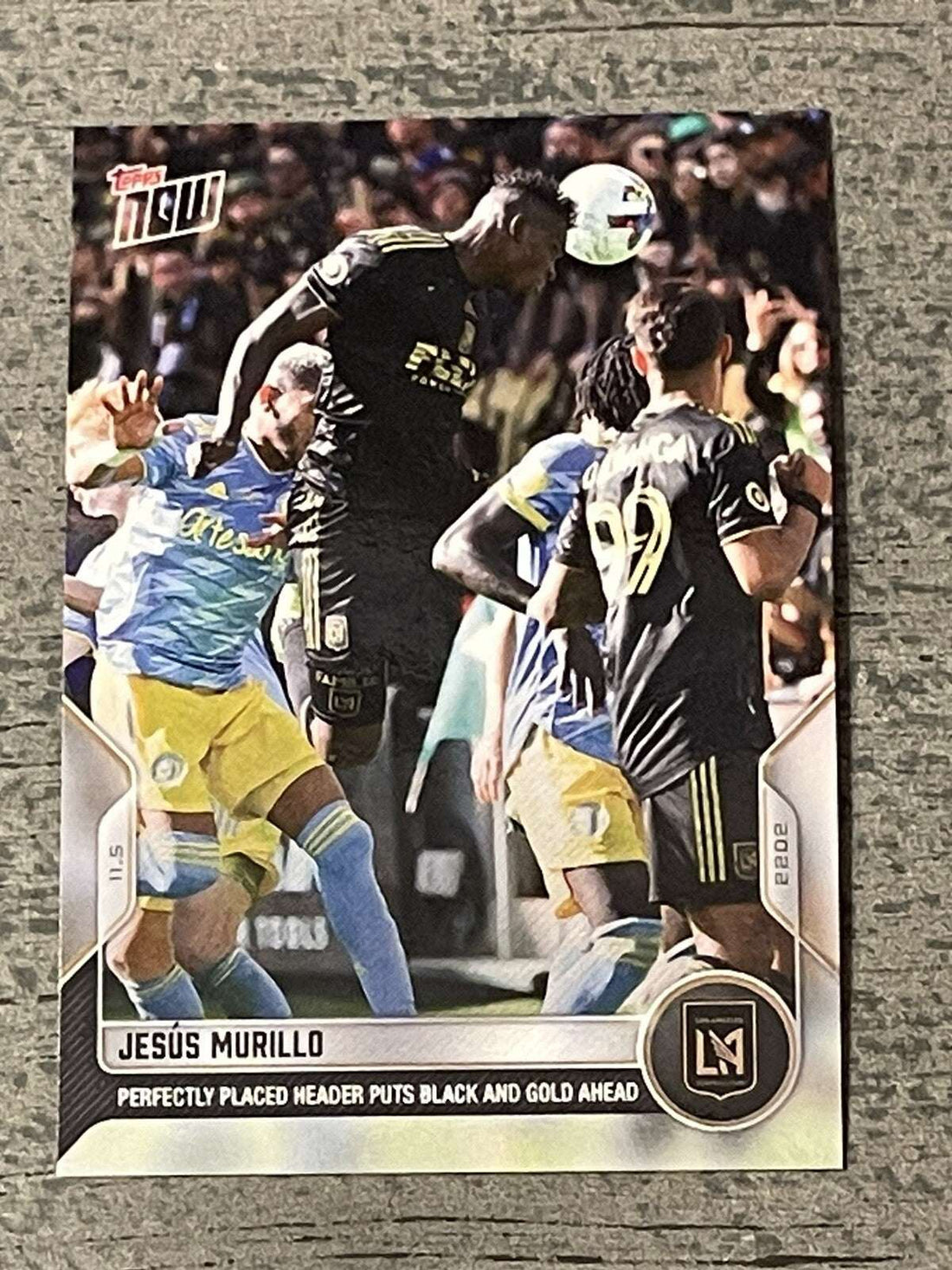 Topps Now UCL 2022 Jesus Murillo soccer card showing a perfectly placed header in action MINT condition