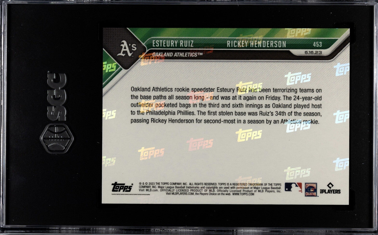 2023 Topps NOW Ruiz & Henderson* Passes Theft King SB Card #453 - MLB A’s SGC 10