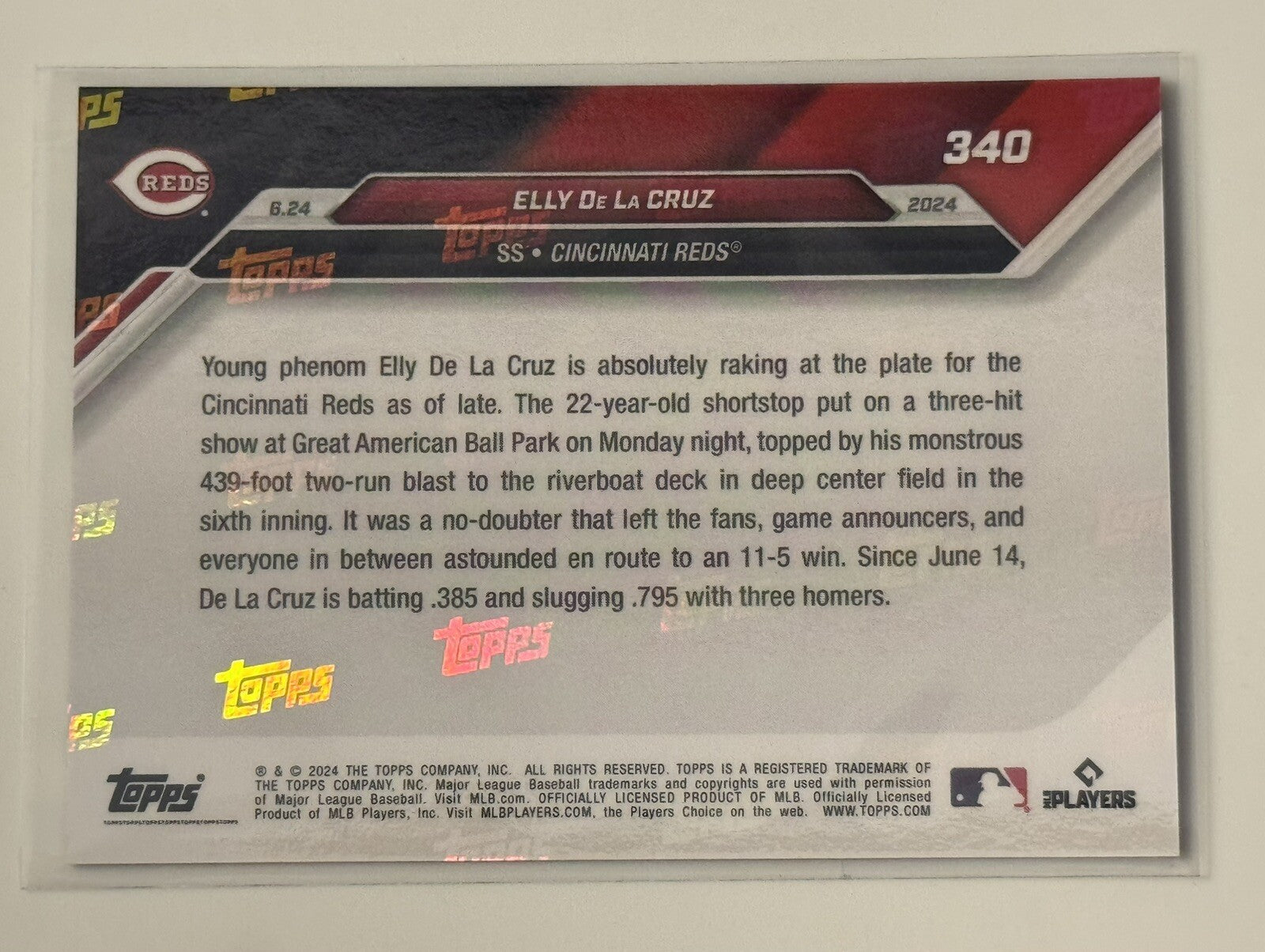 2024 Topps Now Elly De La Cruz RC MLB Cincinnati Reds Rookie Card #340 - IN HAND