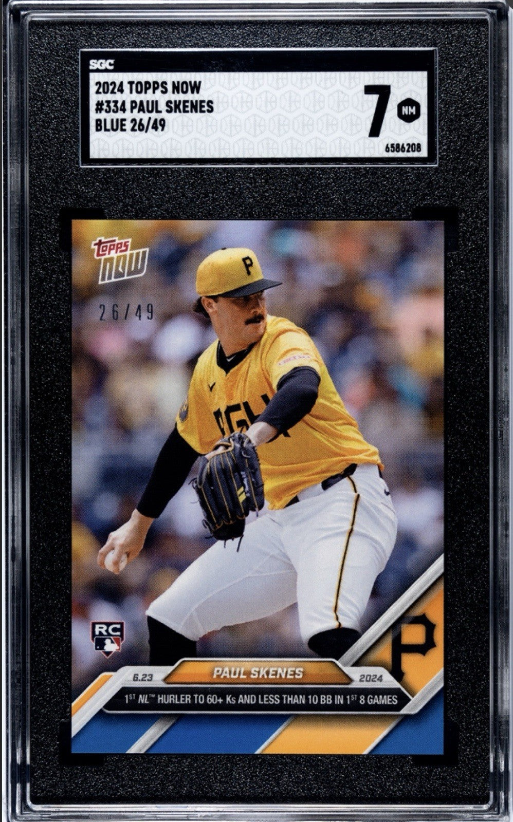 26/49* 2024 TOPPS NOW Paul Skenes RC Blue Parallel SSP Pirates Rookie #334 SGC 7