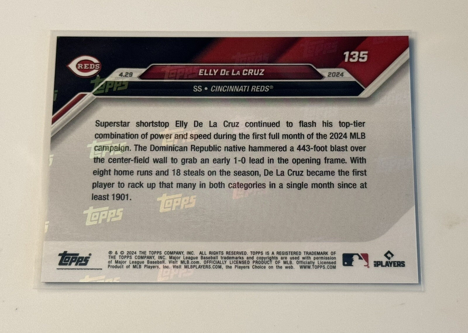 13/49 Elly De La Cruz RC 2024 TOPPS NOW Card MLB REDS Historic Rookie Month #135