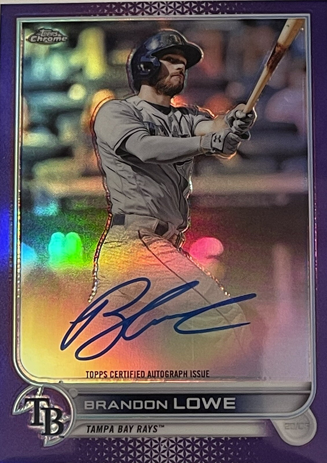2022 Topps Chrome BRANDON LOWE AUTO PURPLE REFRACTOR 217/250 #CVA-BL TB RAYS