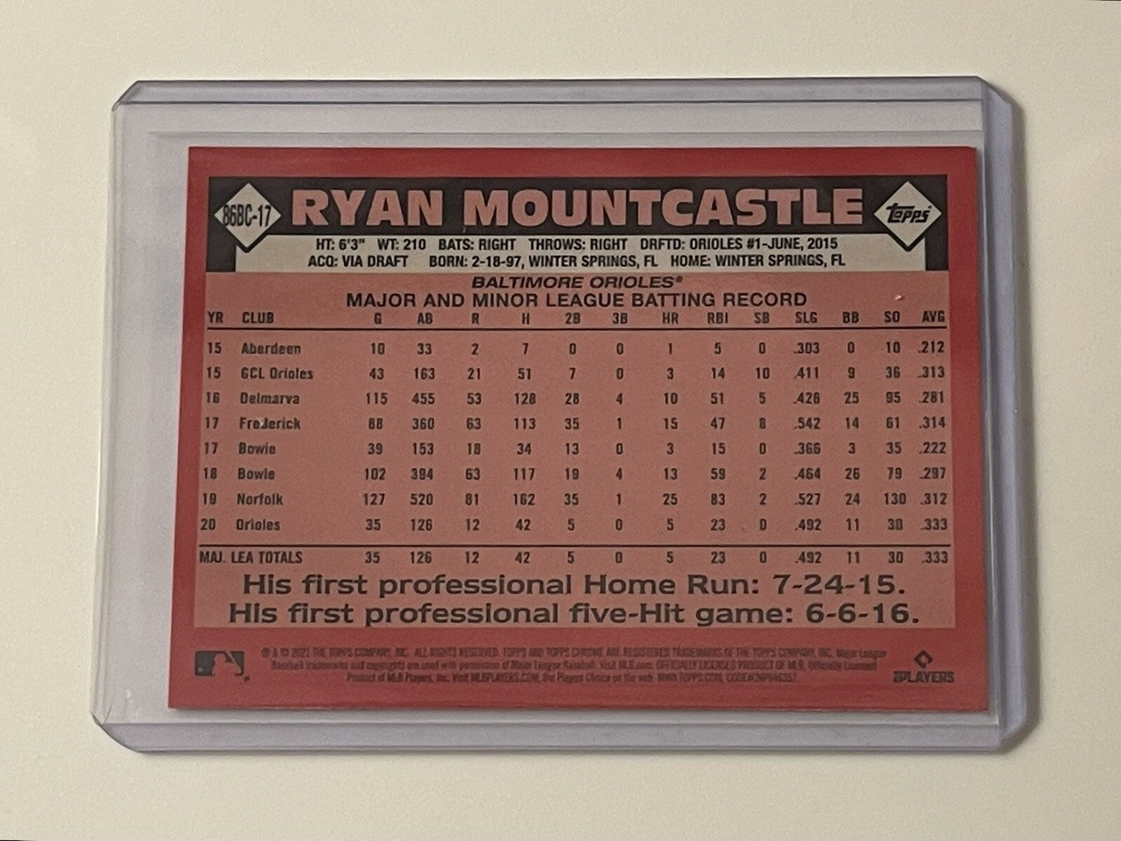 Ryan Mountcastle RC 2021 Topps Chrome 1986 ROOKIE REFRACTOR MLB Orioles #86BC-17